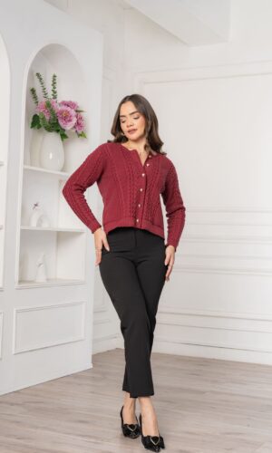 Cardigan con Trenzas - Borgoña