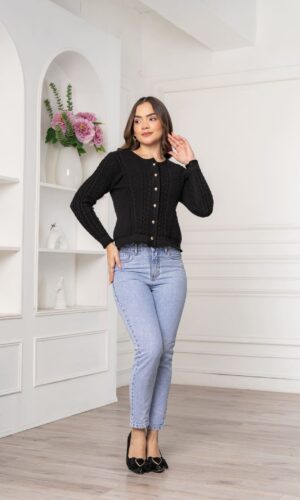 Cardigan con Trenzas - Negro