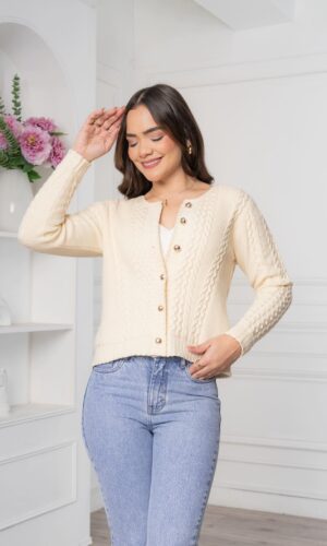 Cardigan con Trenzas - Crema